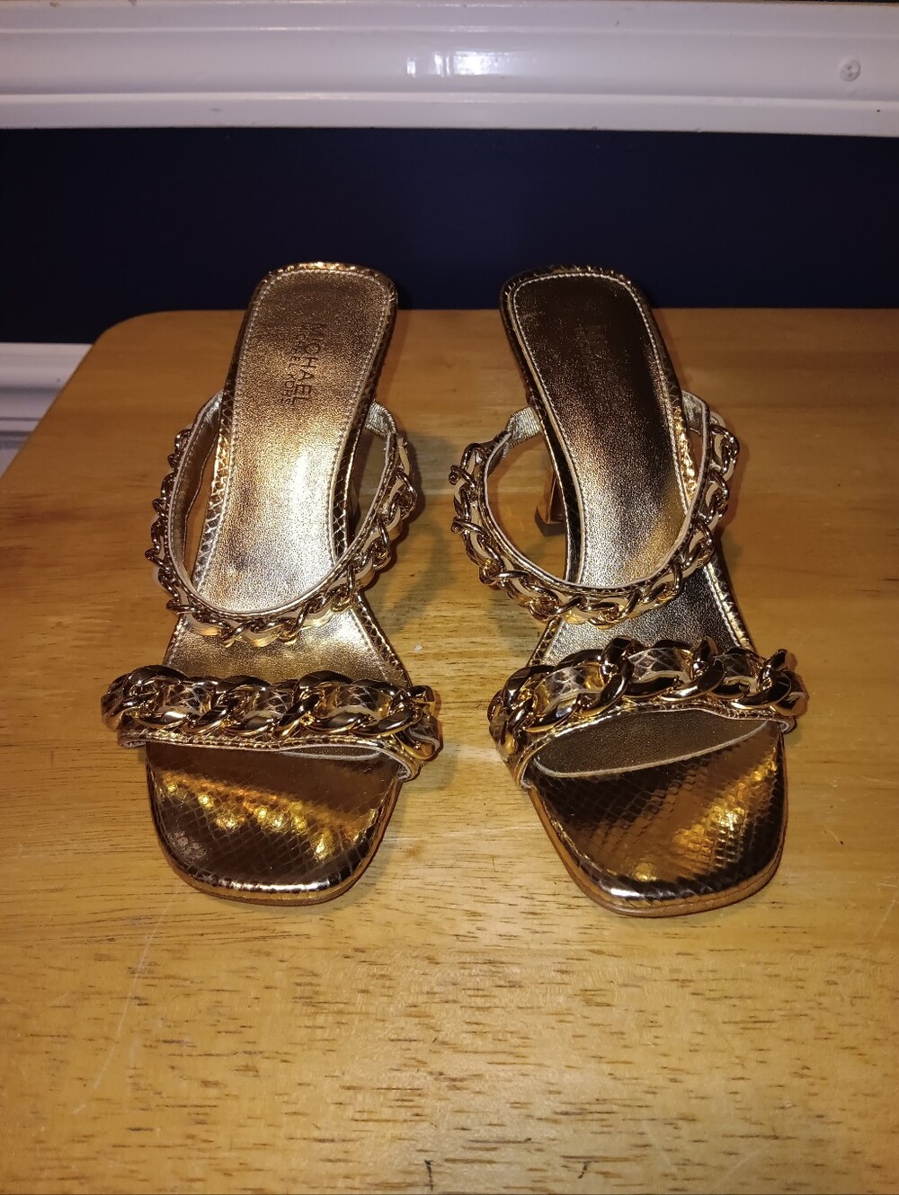 Michael Kors Metallic Gold Chain Strap Slide Sandals Size 5 1/2